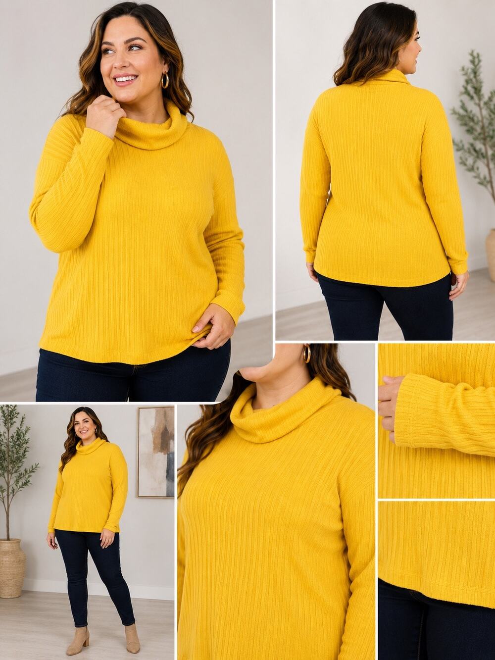 Susina Ribbed Cowl Neck Long Sleeve Top | Bright Yellow | Plus Size 1X | NWT